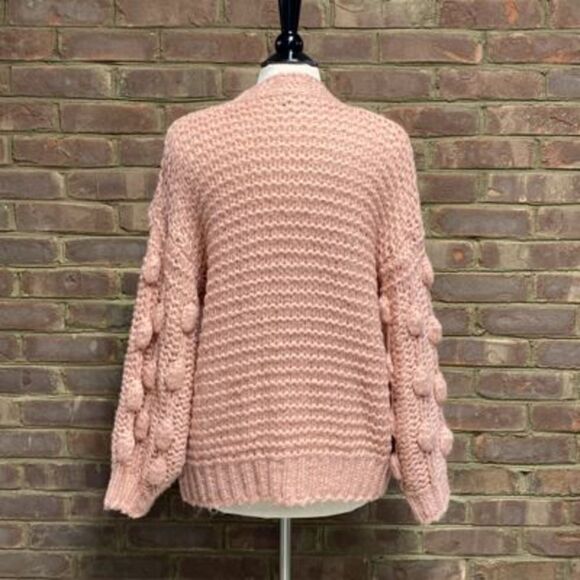 Favlux Fashion Peach Popcorn Bubble Sleeve Cardigan Sweater Size Small - Picture 4 of 7